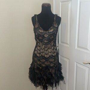New Sue Wong Nocturne Gatsby beaded cocktail dress in Black / Nude